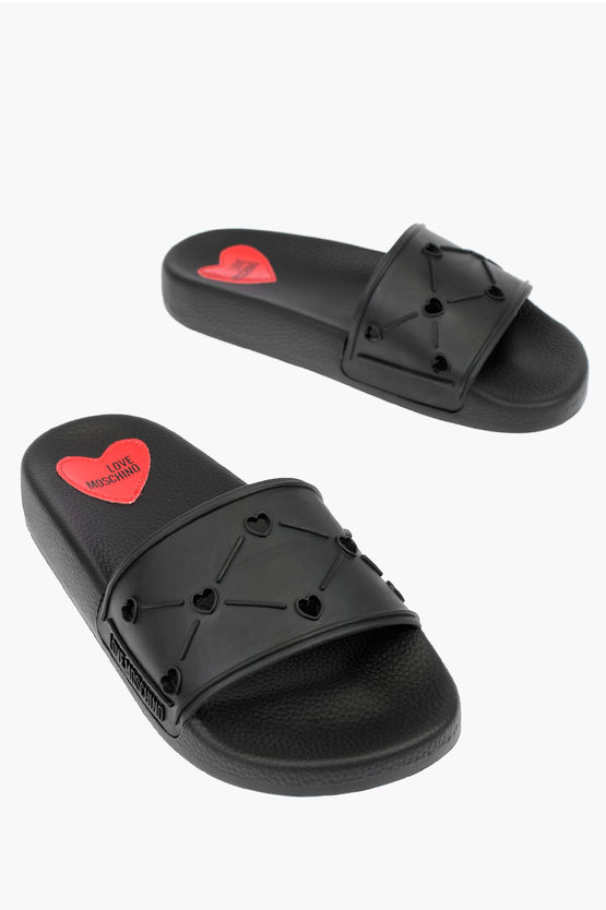 Moschino Love Rubber Slides In Black