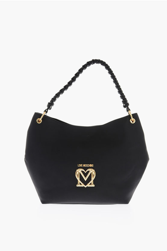 Moschino Love Rubberised Fabric Shoulder Bag With Front Monogram In Metallic