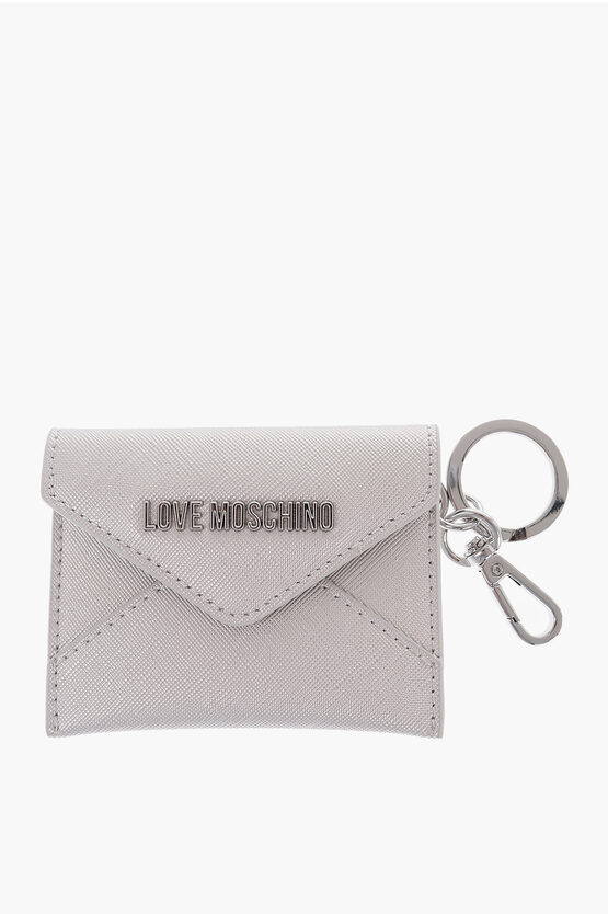 Moschino Love Saffiano Faux Leather Envelope Keyring In Blue
