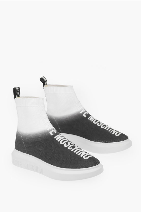 Moschino Love Shaded Sock High Top Trainers With Embroidery Logo In Black