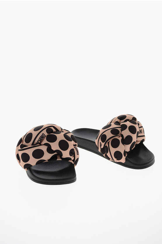 Moschino Love Slides With Braided Foulard Effect Upper In Brown