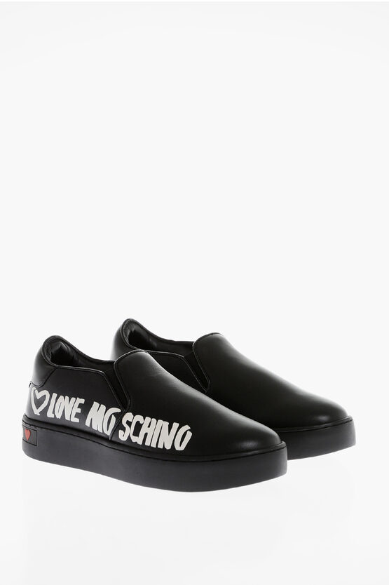 MOSCHINO LOVE SLIP-ON LOGO PRINT SNEAKERS 