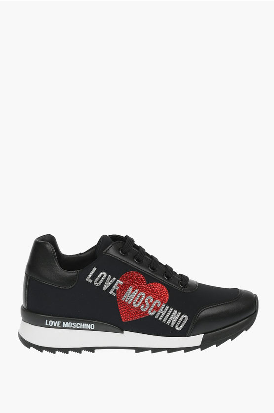 Moschino Love Sneakers Glam With Glitter Detail In Black
