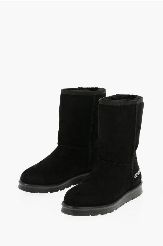 Moschino Love Solid Colour Boots With Faux Fur Lining In Black