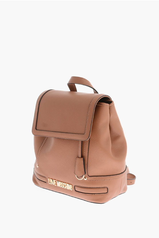 Moschino Love Solid Color Faux Fur Backpack In Brown