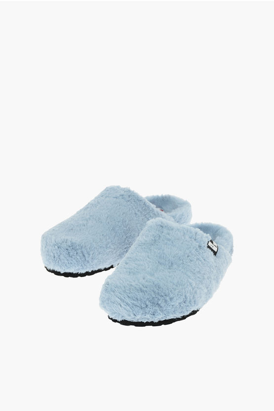 Moschino Love Solid Color Faux Fur Clogs In Blue