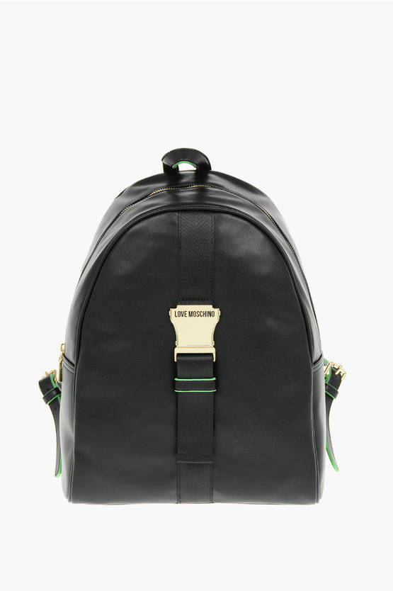 LOVE Solid-Color Faux Leather Backpack SAFETY with Logo Strap
