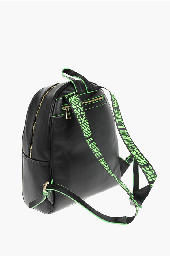 LOVE Solid-Color Faux Leather Backpack SAFETY with Logo Strap