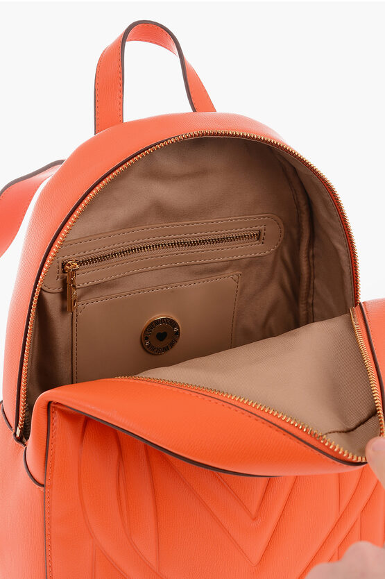 LOVE Solid Color Faux Leather Backpack with Golden Logo