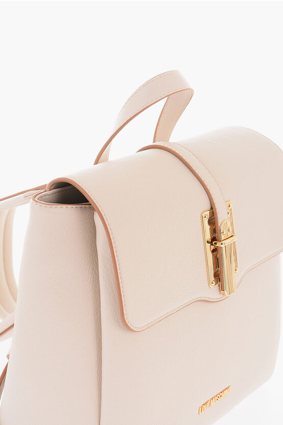 LOVE Solid Color Faux Leather Backpack with Golden Logo