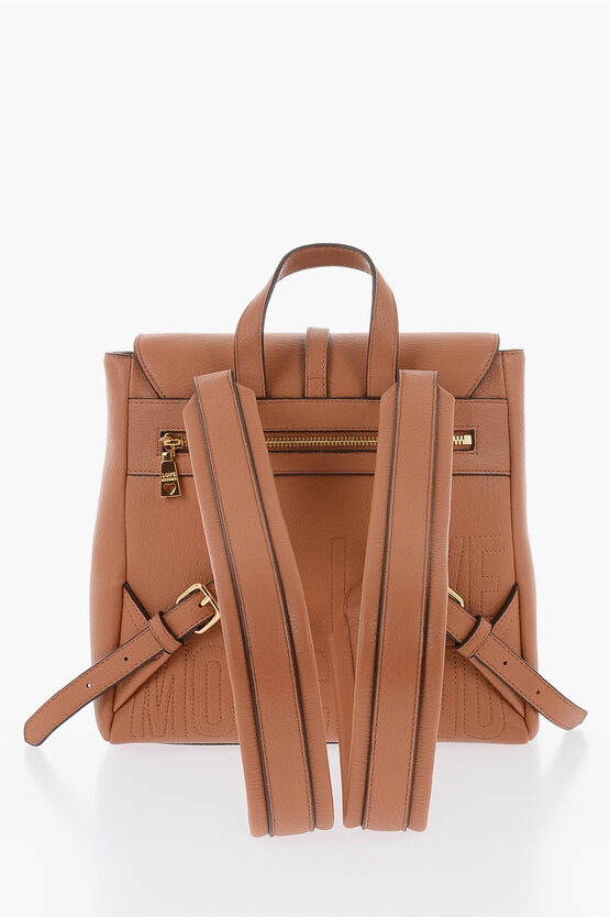  LOVE Solid Color Faux Leather Backpack with Golden Logo 