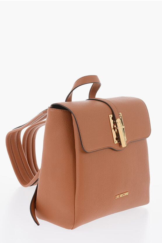  LOVE Solid Color Faux Leather Backpack with Golden Logo 