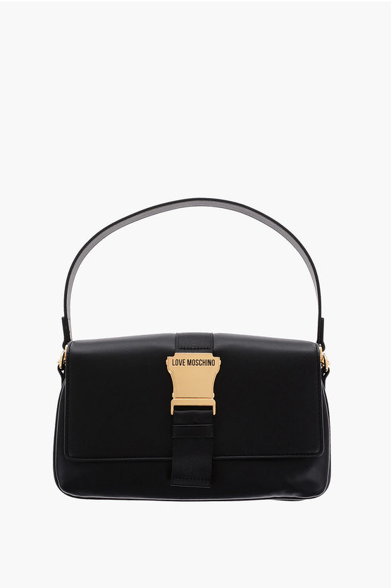 Moschino Love Solid Color Faux Leather Safety Hand Bag In Black