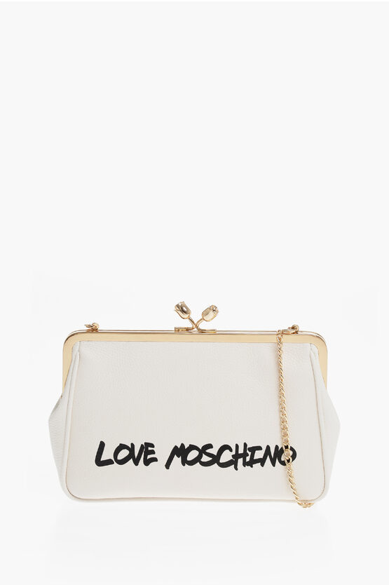 Moschino Love Solid Color Handbag With Printed Logo And Removable Cha In Neutral
