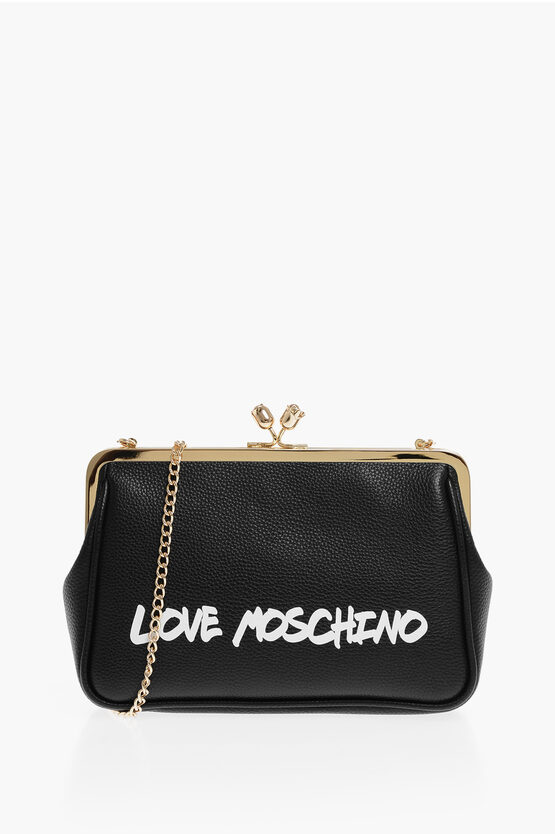 Moschino Love Solid Color Handbag With Printed Logo And Removable Cha In Black