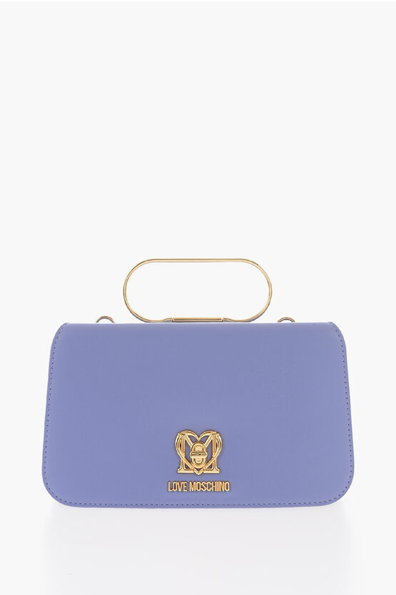 Moschino Love Solid Color Handbag With Removable Faux Fur Handle In Blue