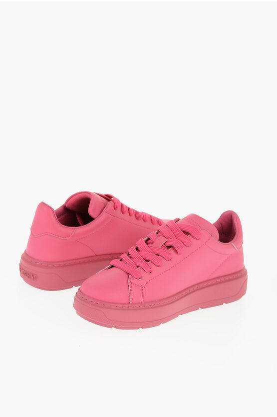 Moschino Love Solid Color Leather Bold40 Sneakers In Pink