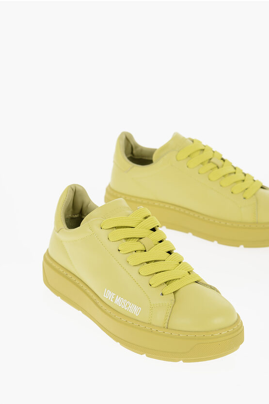 Moschino Love Solid Color Leather Bold40 Sneakers In Yellow