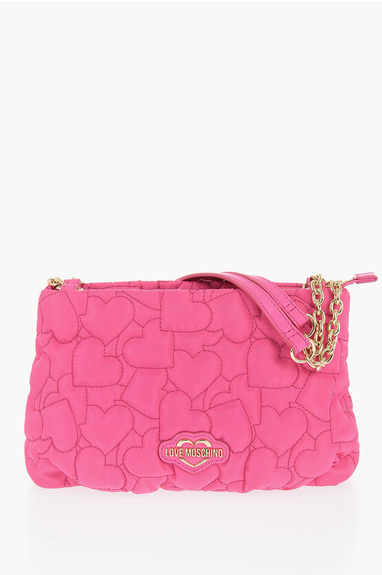 Shop Moschino Love Solid Color Shoulder Bag With All-over Hearts