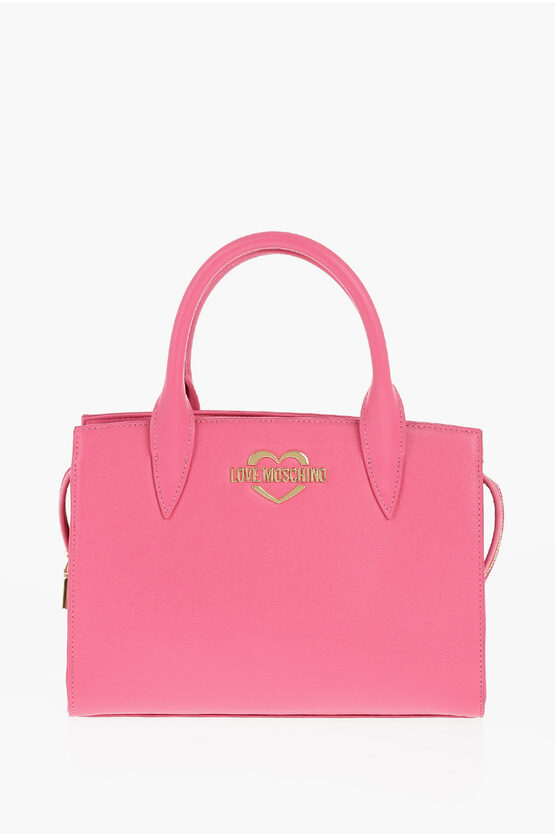Moschino Love Solid Color Tote Bag With Golden Logo In Black