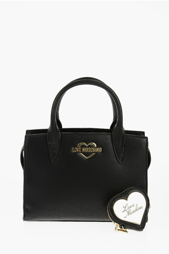 Moschino Love Solid Color Tote Bag With Golden Logo In Black