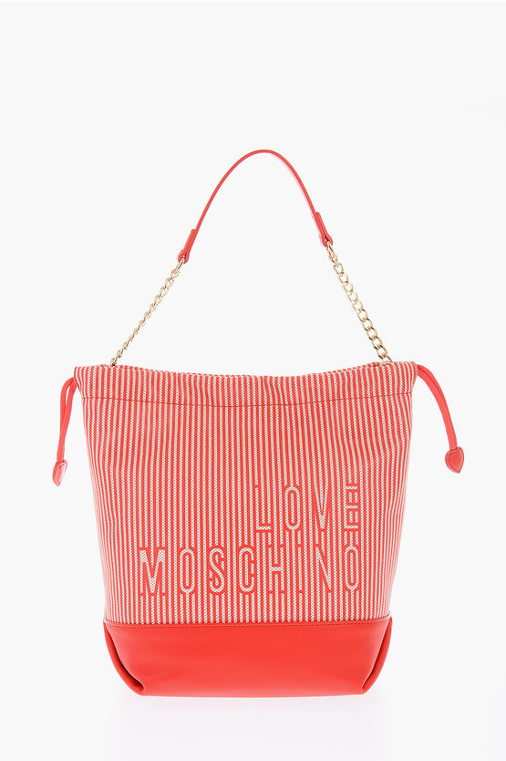 Moschino Love Striped Faux Leather Bucket Bag In Black
