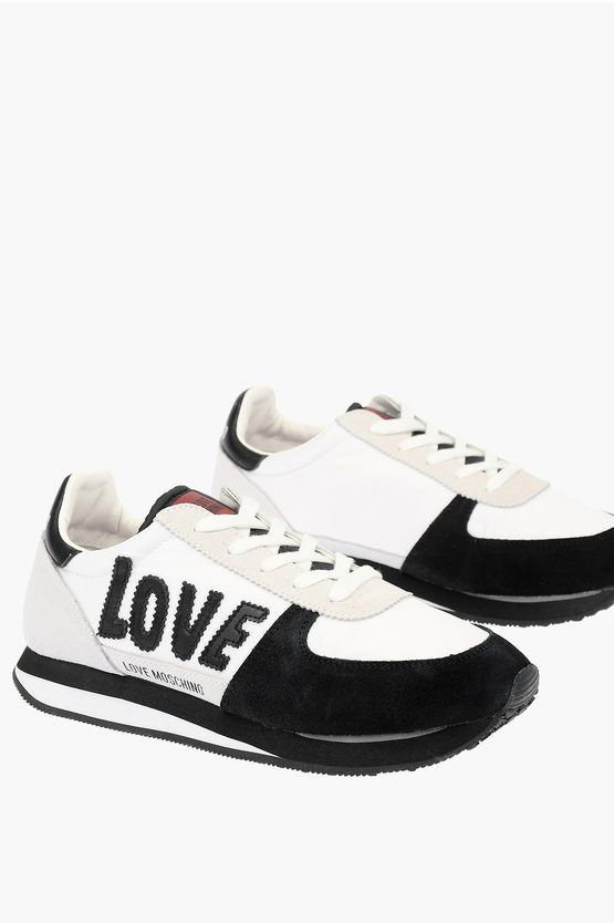 Moschino Love Suede Leather And Fabric Sneakers In White