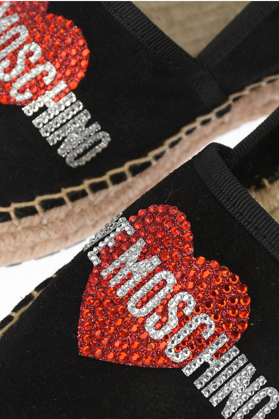 LOVE Suede Leather Platform Espadrilles with Strass Logo 4cm