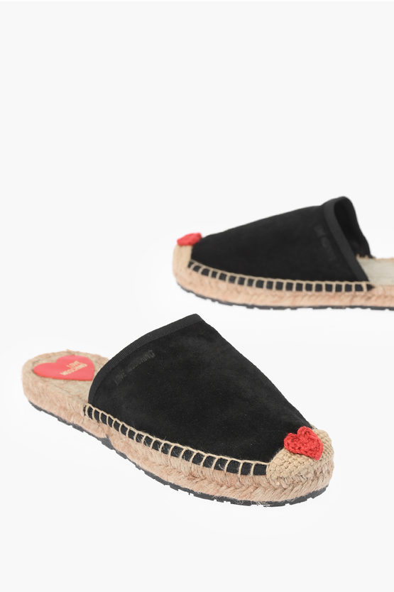 Moschino Love Suede Split Leather Espadrilles With Embroidery Detail In White
