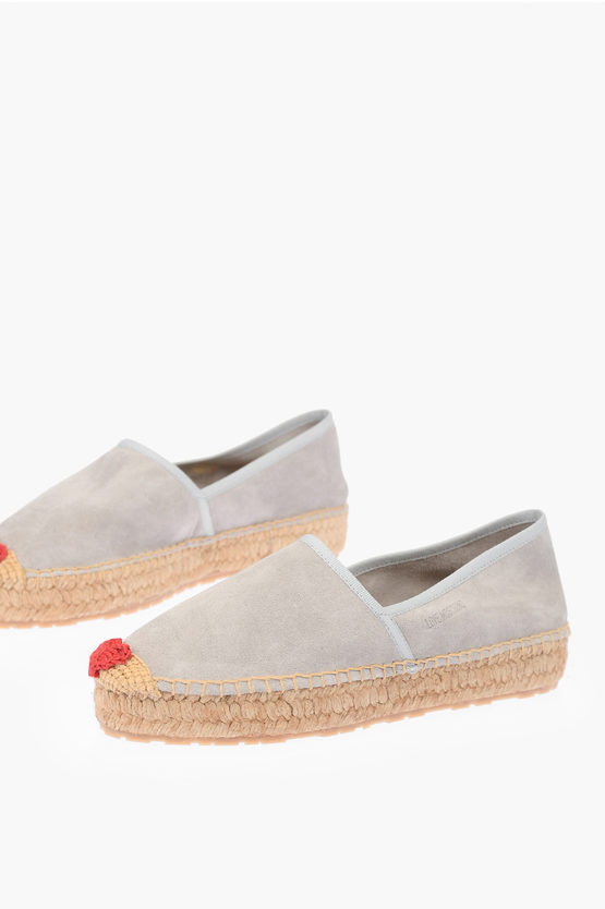 Moschino Love Suede Split Leather Platform Espadrilles With Embroider In Gray