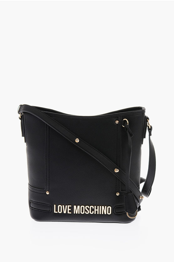 Moschino Love Texture Faux Leather Tote Bag With Embossed Logo In Black