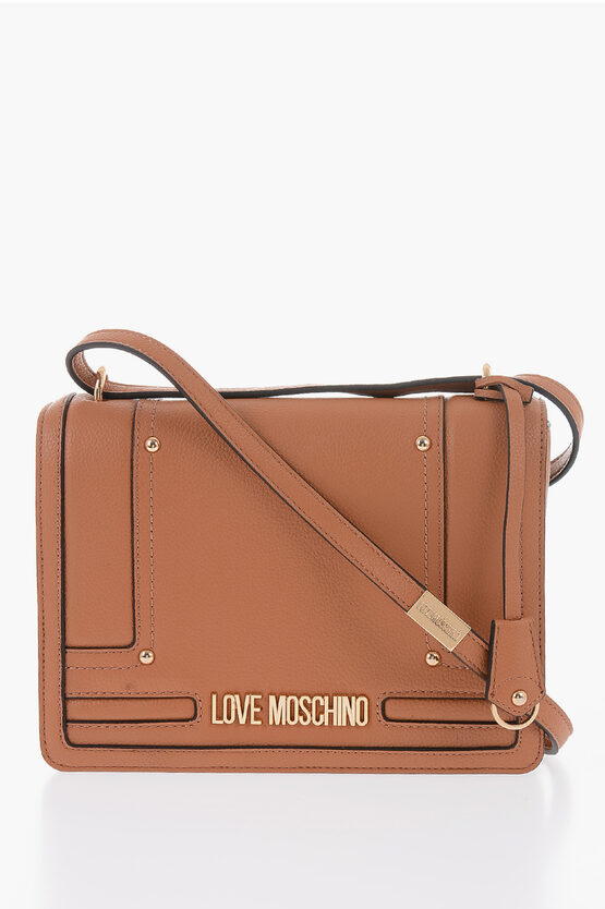 Moschino Love Textured Effect Faux Leather Crossbody Bag In Brown