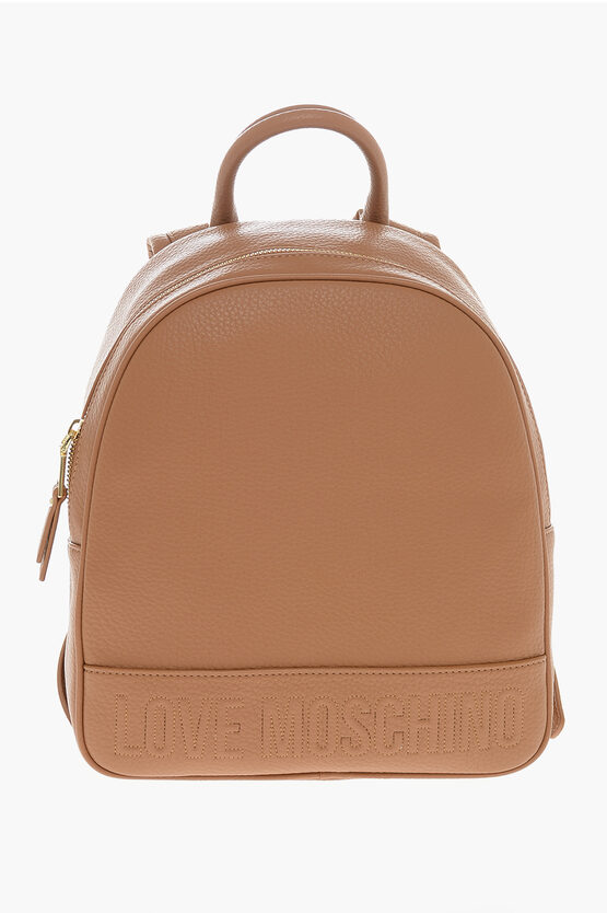 Moschino Love Textured Faux Leather Backpack With Embossed Logo In Burgundy