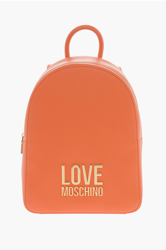 Moschino Love Textured Faux Leather Backpack With Golden Logo In Burgundy