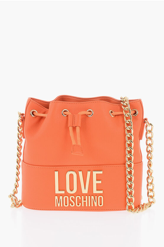 Moschino Love Textured Faux Leather Bucket Bag With Chain Shoulder St In Brown
