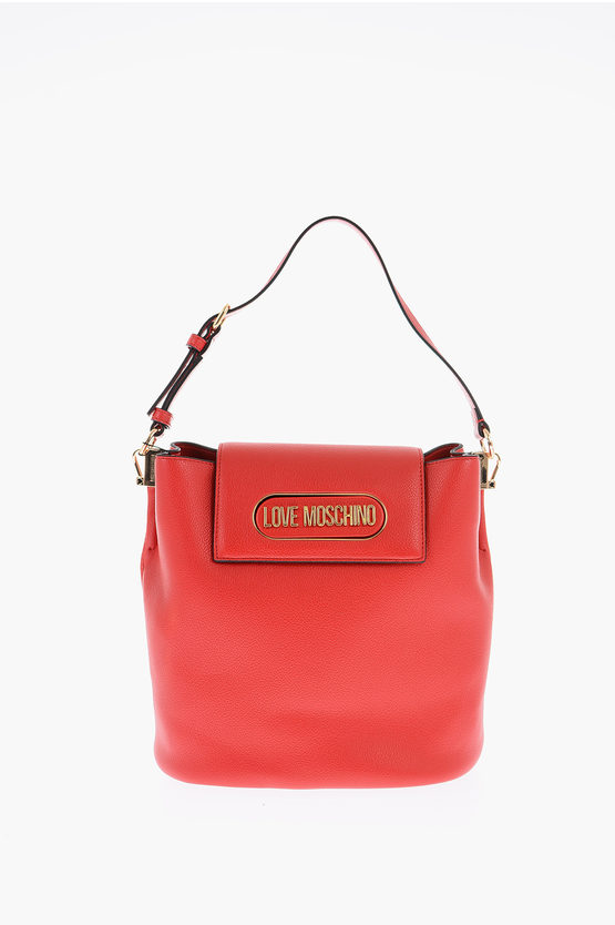 Moschino Love Textured Faux Leather Bucket Bag With Magnetic Closure In Red