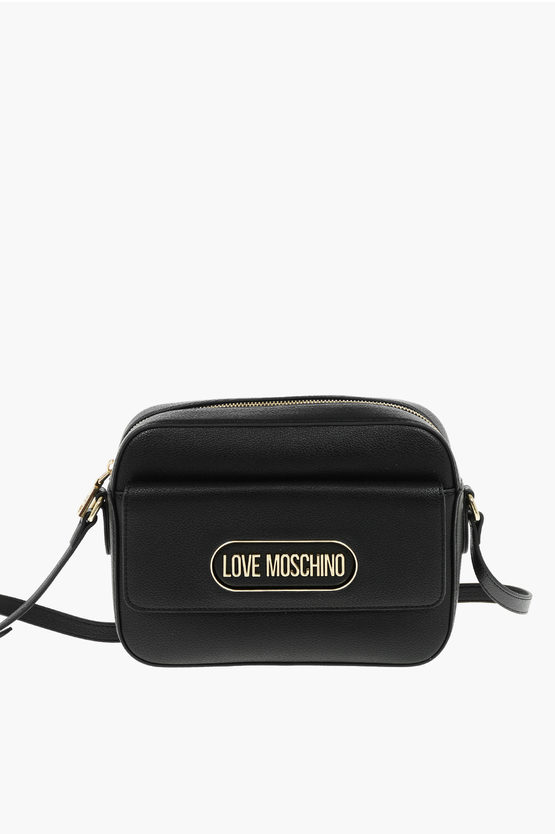 Moschino Love Textured Faux Leather Camera Bag With Front Pocket In Black
