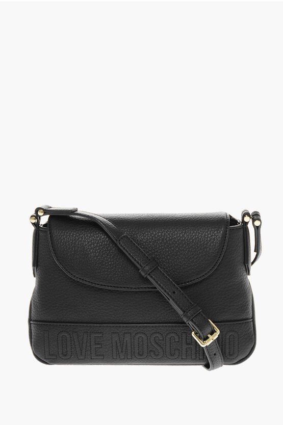 Moschino Love Textured Faux Leather Crossbody Bag In Burgundy
