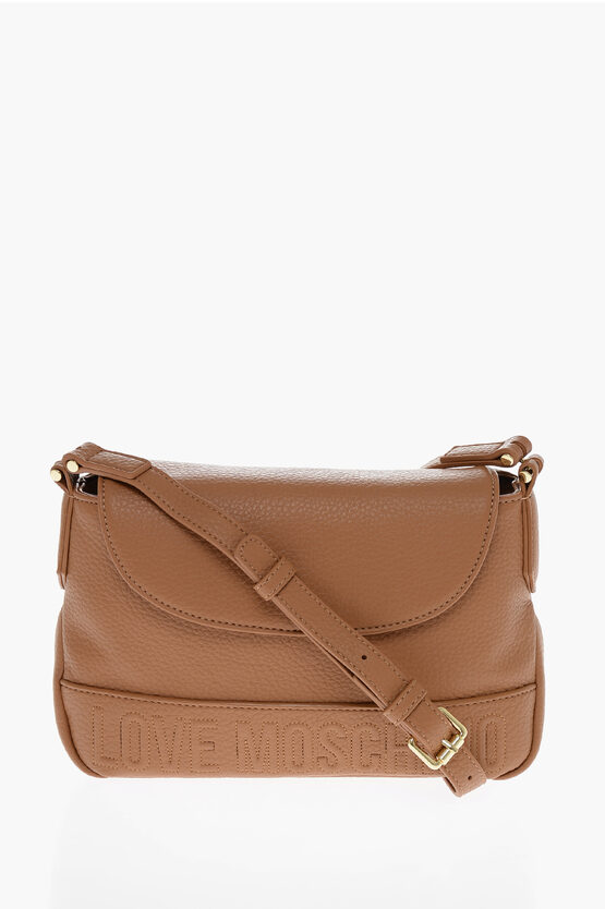 Moschino Love Textured Faux Leather Crossbody Bag In Burgundy