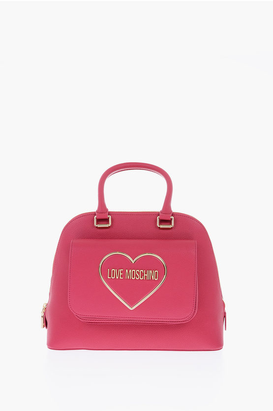 Moschino Love Textured Faux Leather Hand Bag With Heart Logo In Black