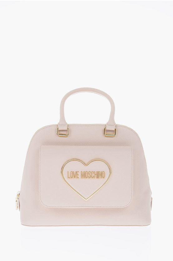 Moschino Love Textured Faux Leather Hand Bag With Heart Logo In Blue