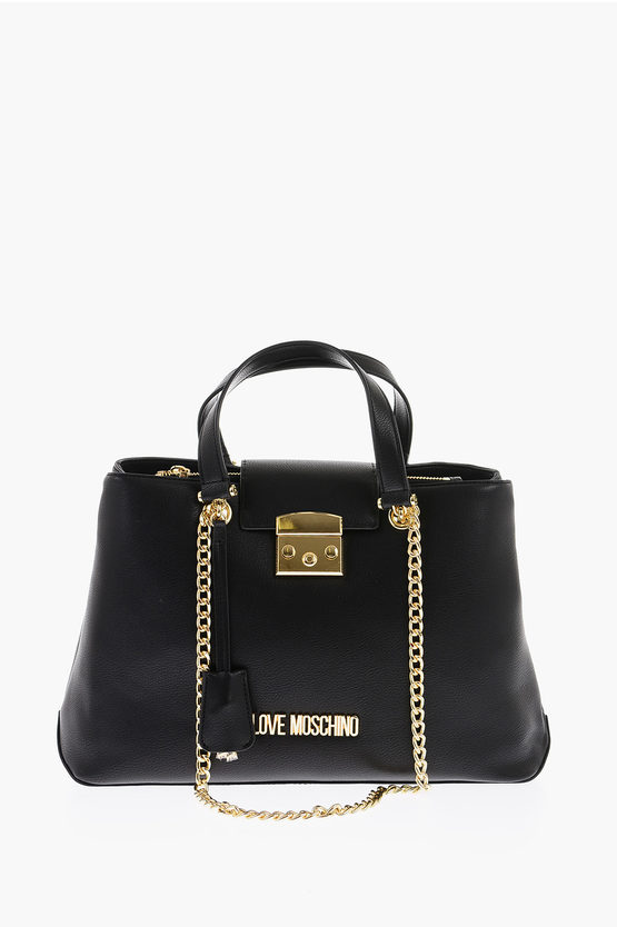 Moschino Love Textured Faux Leather Lucille Tote Bag With Double Comp In Black