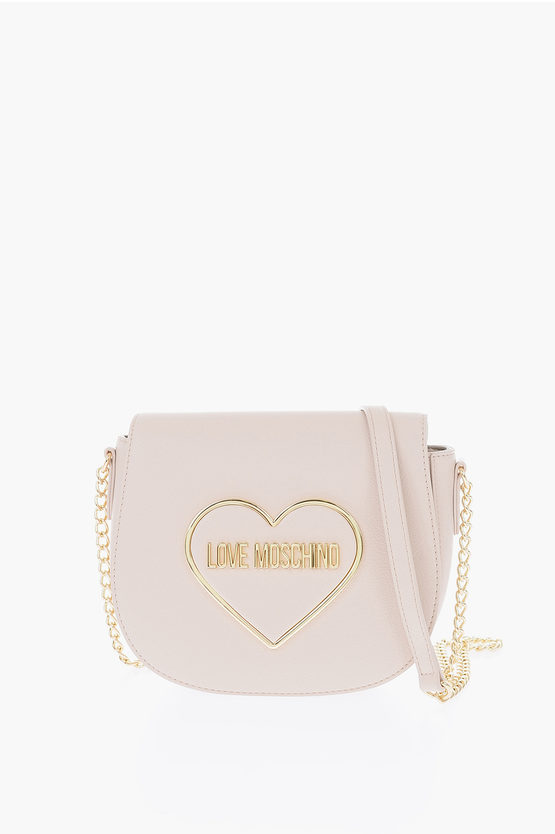 Moschino Love Textured Faux Leather Saddle Bag With Embossed Logo In Black