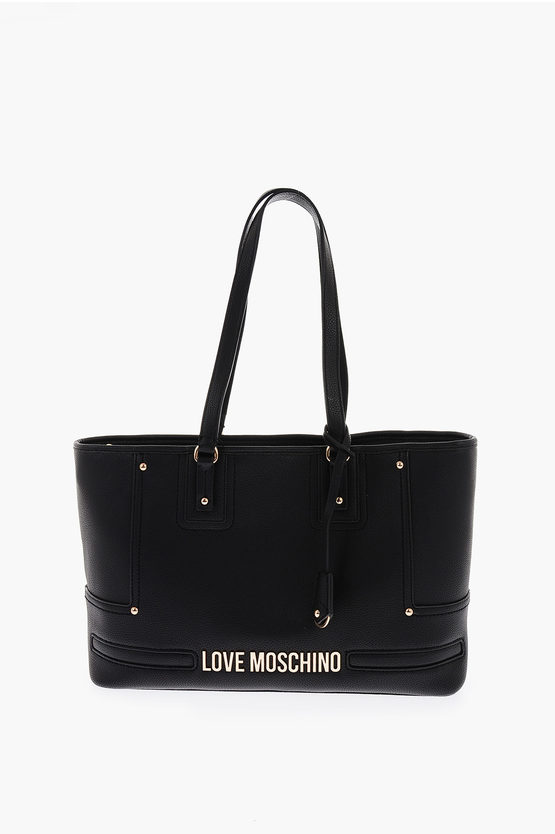 Moschino Love Textured Faux Leather Tote Bag With Embossed Logo In Black