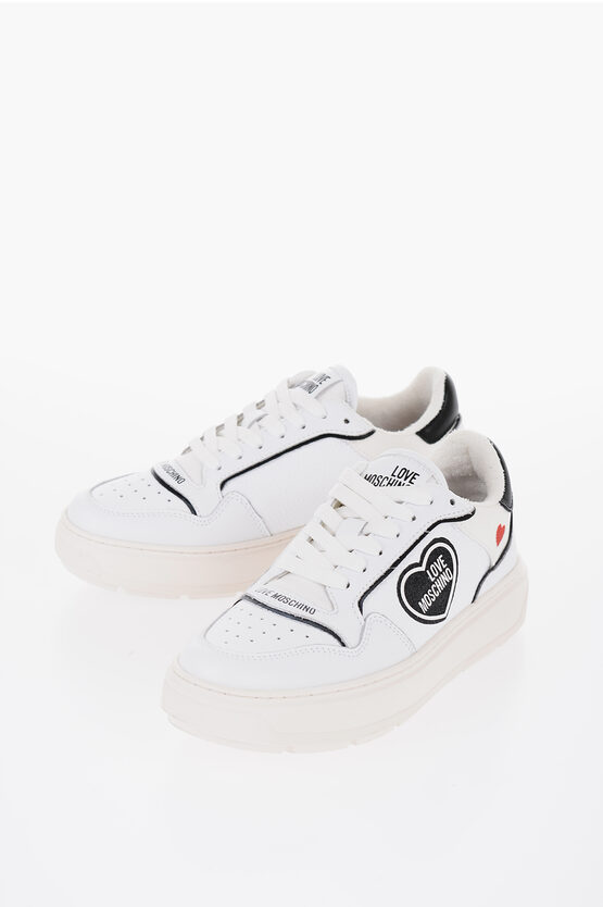 Moschino Love Textured Leather Bold40 Low-top Sneakers With Contrast In White