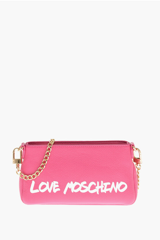 Moschino Love Textured Leather Shoulder Bag With Graffiti Logo-print In Pink