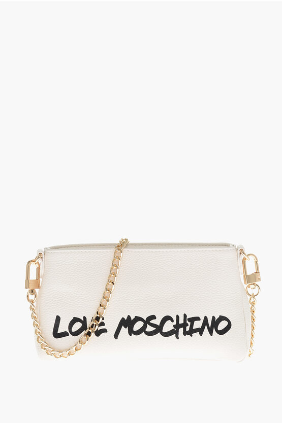 Moschino Love Textured Leather Shoulder Bag With Logo-print In White