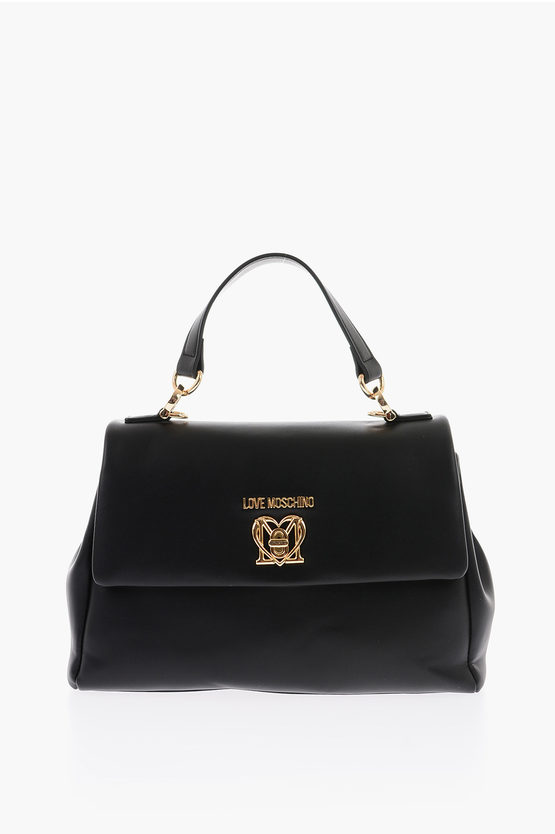 Moschino Love Turn Lock Closure Faux Leather Bag With Removable Shoul In Black