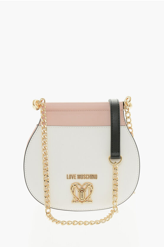 Moschino Love Two-tone Faux Leather Bag With Golden Turn Lock Closure In Burgundy