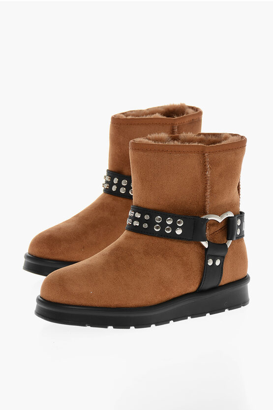 Moschino Love Velour Winter30 Ankle Boots With Studs In Brown